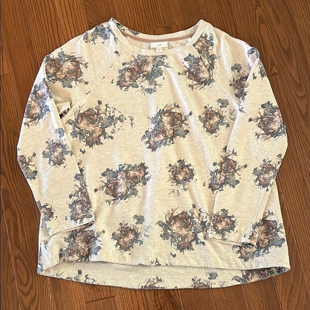 J. Jill Cream and Brown Floral Top
